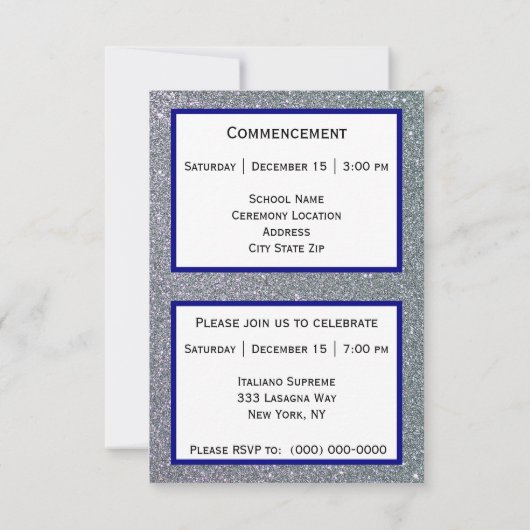 Afstuderen Silver Sparkle Navy Blue Aankondiging (Achterkant)