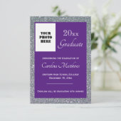Afstuderen Silver Sparkle Paarse Aankondiging (Staand voorkant)