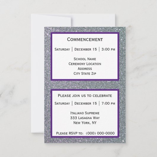 Afstuderen Silver Sparkle Paarse Aankondiging (Achterkant)