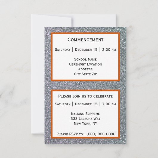 Afstuderen Silver Sparkle Sinaasappel Aankondiging (Achterkant)