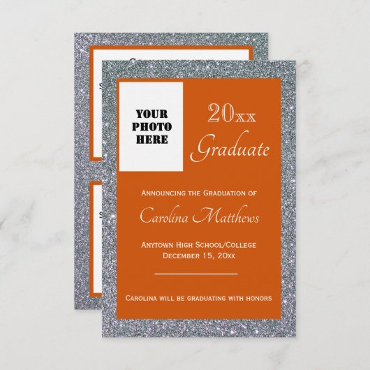 Afstuderen Silver Sparkle Sinaasappel Aankondiging (Voorkant / Achterkant)