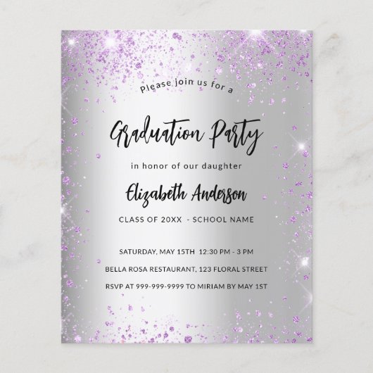 Afstuderen Silver Violet paarse uitnodiging tot he Flyer (Voorkant)