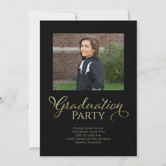 Afstuderen Simple Black Gold Calligraphy Script Kaart (Achterkant)