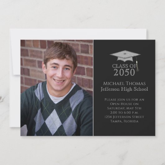 Afstuderen Simple Classic Photo Minimal Black Kaart (Voorkant)