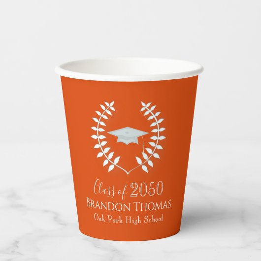 Afstuderen Simple Modern Mortarboard Oranje Papieren Bekers (Voorkant)
