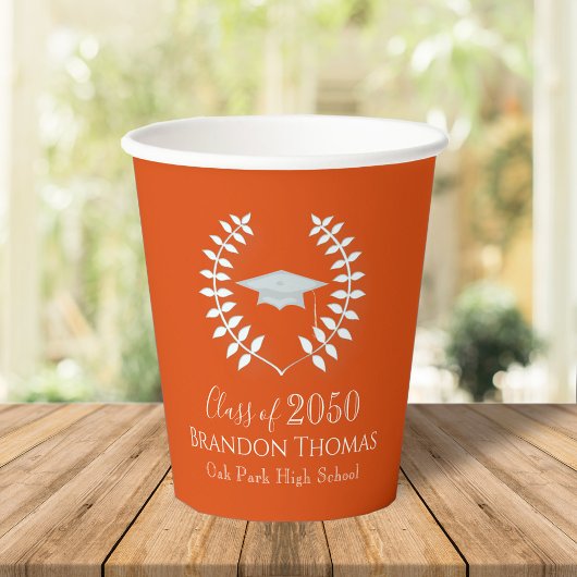 Afstuderen Simple Modern Mortarboard Oranje Papieren Bekers