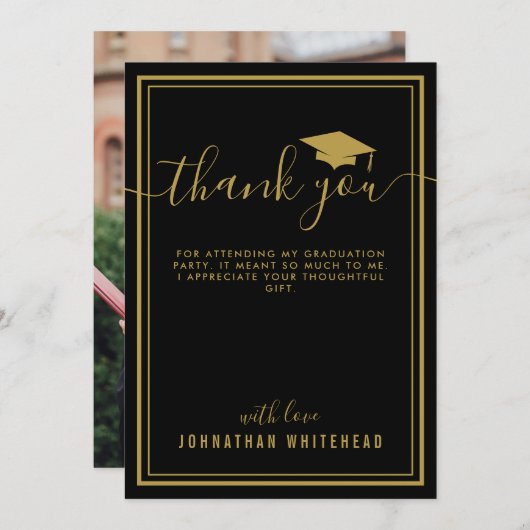 Afstuderen Simple Photo Black Bedankkaart (Voorkant / Achterkant)