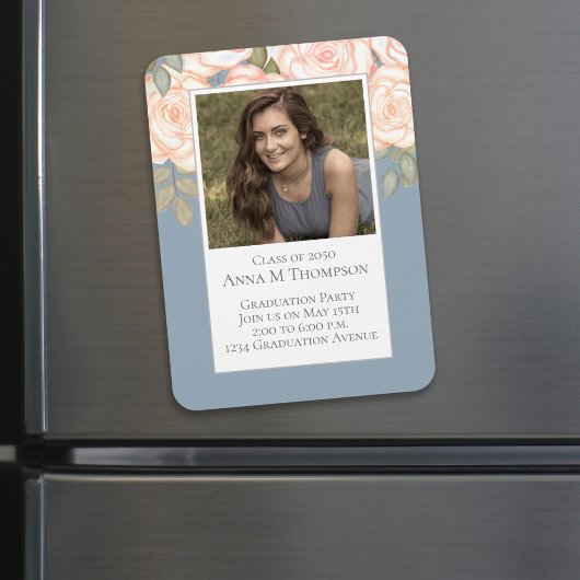 Afstuderen Simple Photo Floral Roos Dusty Blue Magneet