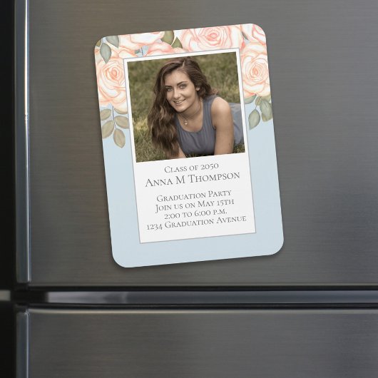 Afstuderen Simple Photo Floral Roos Light Blue Magneet