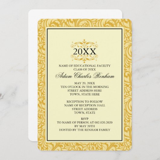 Afstuderen Sjabloon Golden Yellow Formal Kaart (Voorkant / Achterkant)