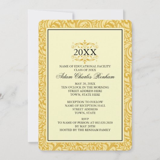 Afstuderen Sjabloon Golden Yellow Formal Kaart (Voorkant)