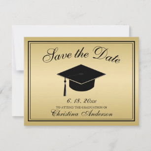 Afstuderen Sla de datum Gold Black Script Pet op Aankondiging