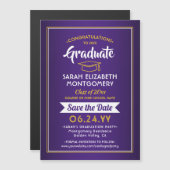 Afstuderen Sla de datum Paars en Geel op Magnetische Uitnodiging (Voorkant / Achterkant)