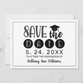 Afstuderen Sla de datum zwarte Typografie wit op Aankondiging (Voorkant)