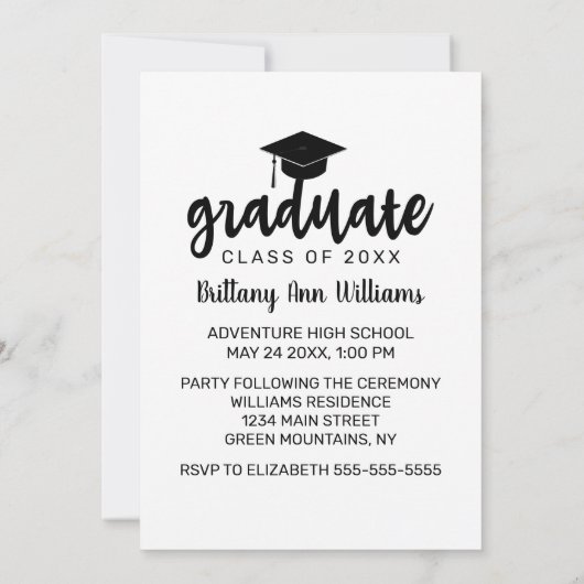 Afstuderen Sla de datum zwarte Typografie wit op Aankondiging (Achterkant)