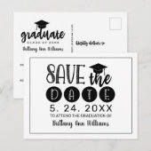 Afstuderen Sla de datum zwarte Typografie wit op Aankondigingskaart (Voorkant / Achterkant)
