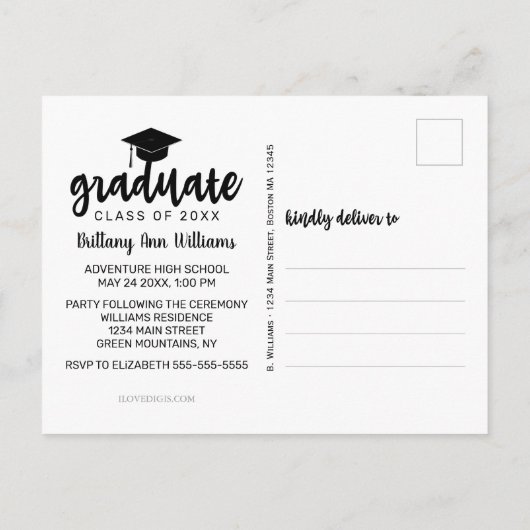 Afstuderen Sla de datum zwarte Typografie wit op Aankondigingskaart (Achterkant)