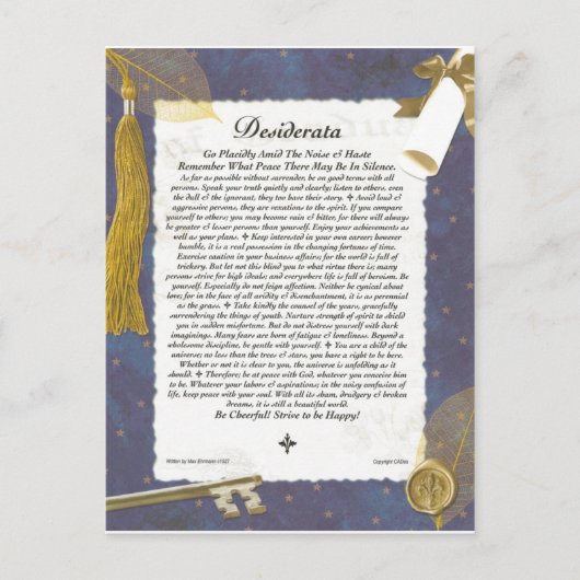 Afstuderen Sleutel tot de Toekomstige DESIDERATA Aankondigingskaart (Voorkant)