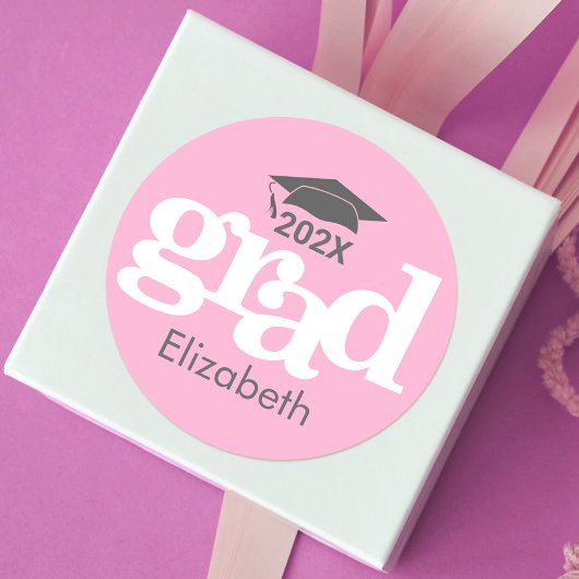 Afstuderen Soft Pink Bold Typografie Eenvoudig Mod Ronde Sticker