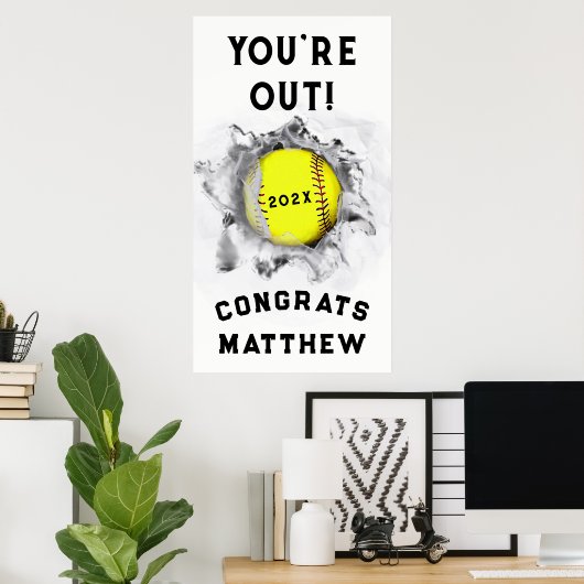 Afstuderen Softball Player Poster (Thuiskantoor)