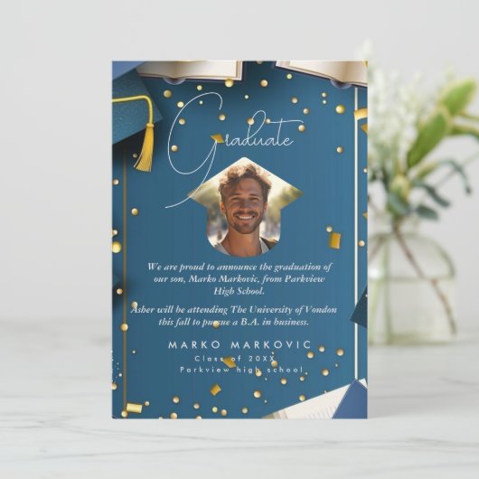 Afstuderen Son I Blue Aankondiging (Staand voorkant)