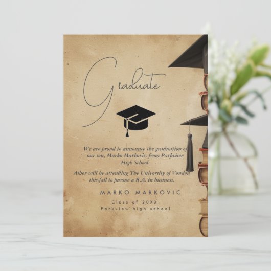 Afstuderen Son I Rustieke aankondiging (Staand voorkant)