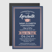 Afstuderen Sparen de Datum Blauwe Roze Rozenrood G Magnetische Uitnodiging (Voorkant / Achterkant)