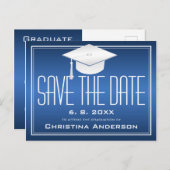 Afstuderen Sparen de Datum Chic Blauw Pet van het  Aankondigingskaart (Voorkant / Achterkant)