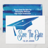 Afstuderen sparen de Datum Eenvoudige Moderne Blau Save The Date (Voorkant / Achterkant)