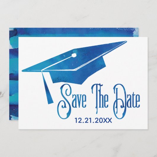 Afstuderen sparen de Datum Eenvoudige Moderne Blau Save The Date (Voorkant / Achterkant)