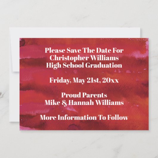 Afstuderen sparen de Datum Eenvoudige Moderne Rode Save The Date (Achterkant)