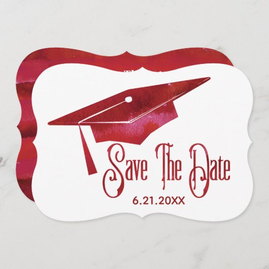 Afstuderen sparen de Datum Eenvoudige Moderne Rode Save The Date (Voorkant / Achterkant)