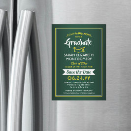 Afstuderen Sparen de Datum Elegant Groen Geel Geel Magnetische Uitnodiging