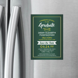 Afstuderen Sparen de Datum Elegant Groen Geel Geel Magnetische Uitnodiging