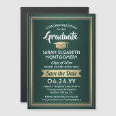 Afstuderen Sparen de Datum Elegant Groen Goud Magnetische Uitnodiging (Voorkant / Achterkant)