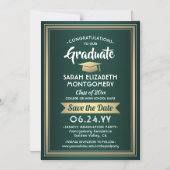 Afstuderen Sparen de Datum Elegant Groen Goud Magnetische Uitnodiging (Voorkant)
