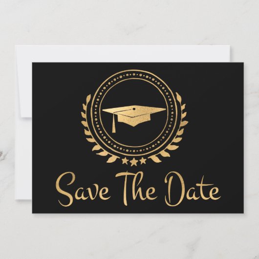 Afstuderen sparen de Datum Gold Emblem Afstudeerde Save The Date (Voorkant)
