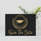 Afstuderen sparen de Datum Gold Emblem Afstudeerde Save The Date (Staand voorkant)