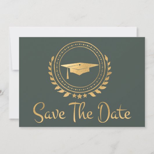 Afstuderen sparen de Datum Gold Emblem Afstudeerde Save The Date (Voorkant)