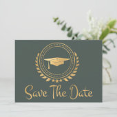 Afstuderen sparen de Datum Gold Emblem Afstudeerde Save The Date (Staand voorkant)