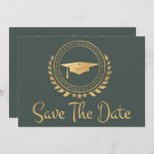 Afstuderen sparen de Datum Gold Emblem Afstudeerde Save The Date (Voorkant / Achterkant)