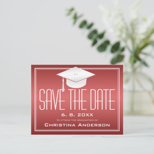 Afstuderen Sparen de Datum het Pet van het Rode Wi Aankondigingskaart (Staand voorkant)