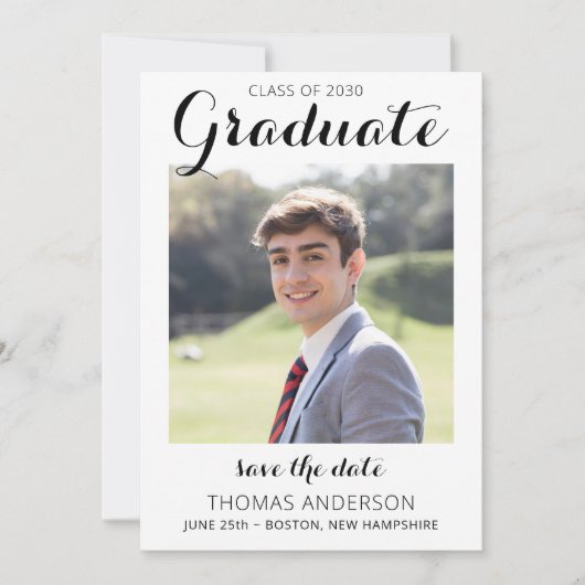 Afstuderen sparen de Datum Moderne Afstuderen Foto Aankondiging (Voorkant)