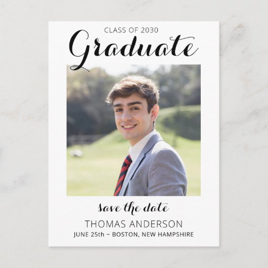 Afstuderen sparen de Datum Moderne Afstuderen Foto Aankondigingskaart (Voorkant)