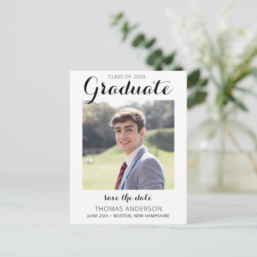 Afstuderen sparen de Datum Moderne Afstuderen Foto Aankondigingskaart (Staand voorkant)