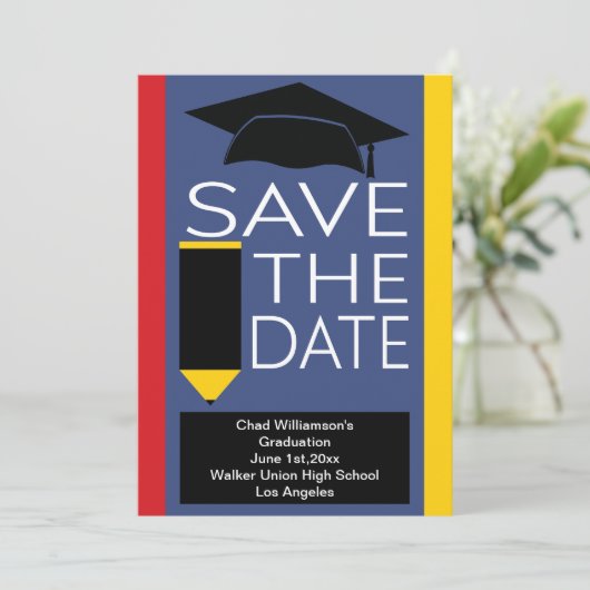 Afstuderen sparen de Datum Moderne Pet van het Afs Save The Date (Staand voorkant)