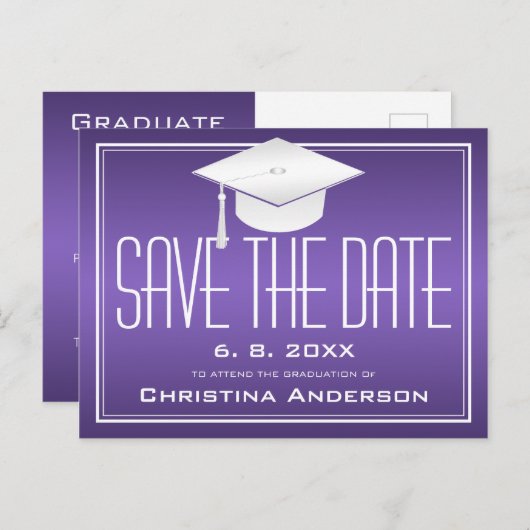 Afstuderen sparen de Datum Paarse het Pet van het  Aankondigingskaart (Voorkant / Achterkant)