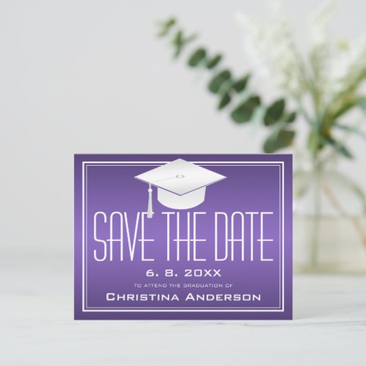 Afstuderen sparen de Datum Paarse het Pet van het  Aankondigingskaart (Staand voorkant)