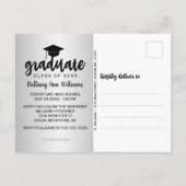 Afstuderen Sparen de Datum Zwarte Typografie Silve Aankondigingskaart (Achterkant)