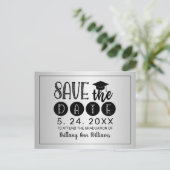 Afstuderen Sparen de Datum Zwarte Typografie Silve Aankondigingskaart (Staand voorkant)